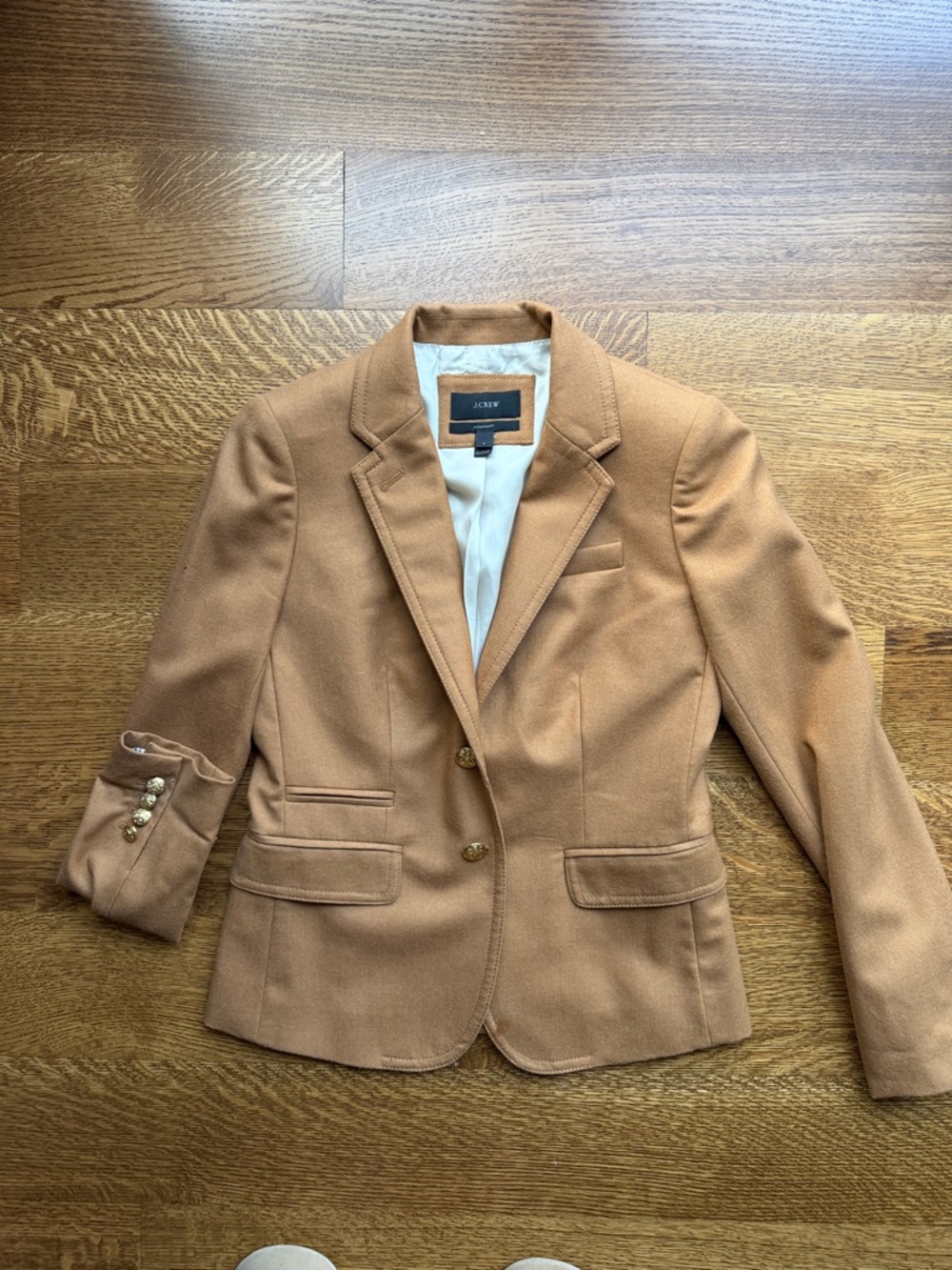 J. Crew Women's Camel-Tone Tailored Blazer with Gold Buttons